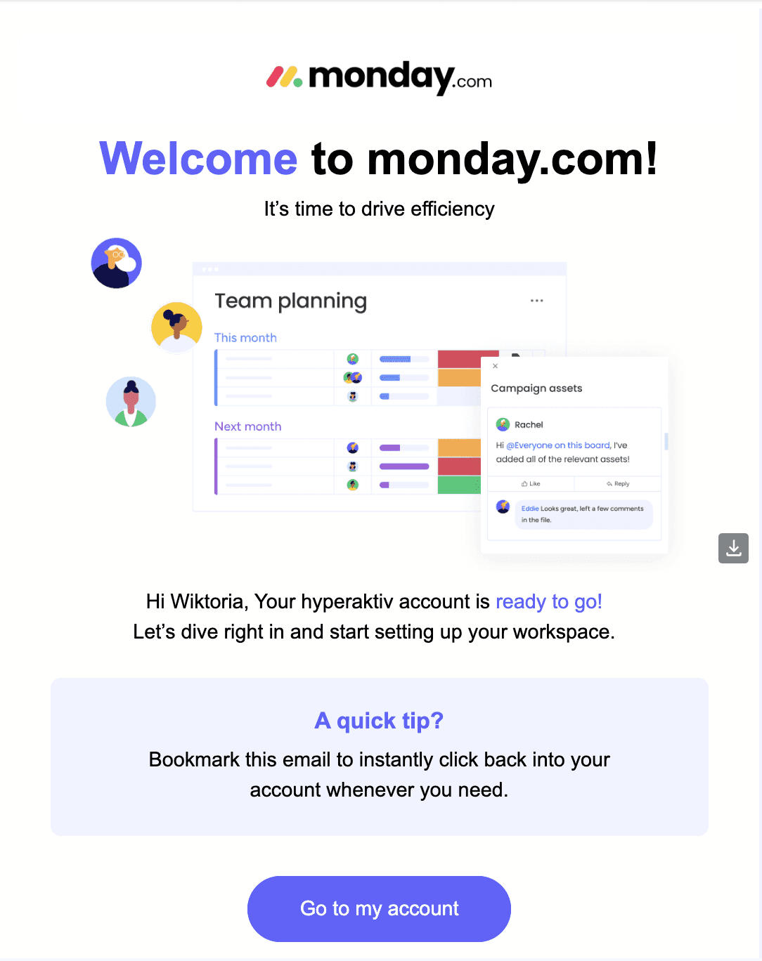 Welcome email monday.com