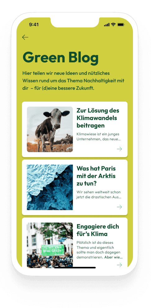 Beispielscreen mit dem Blog, der relevante Themen zum Umweltschutz behandelt