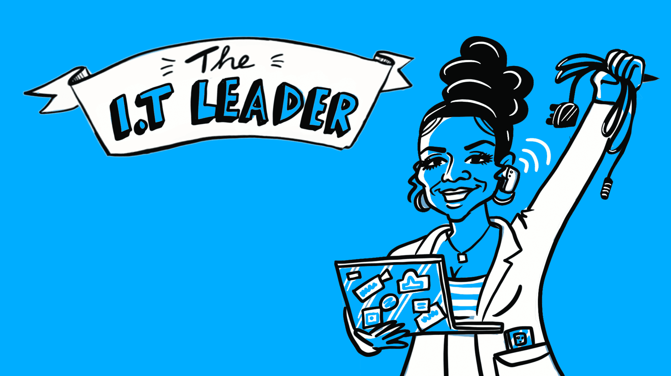 Bespoke hand-drawn digital image of an IT Leader. Created by Inky Thinking 
