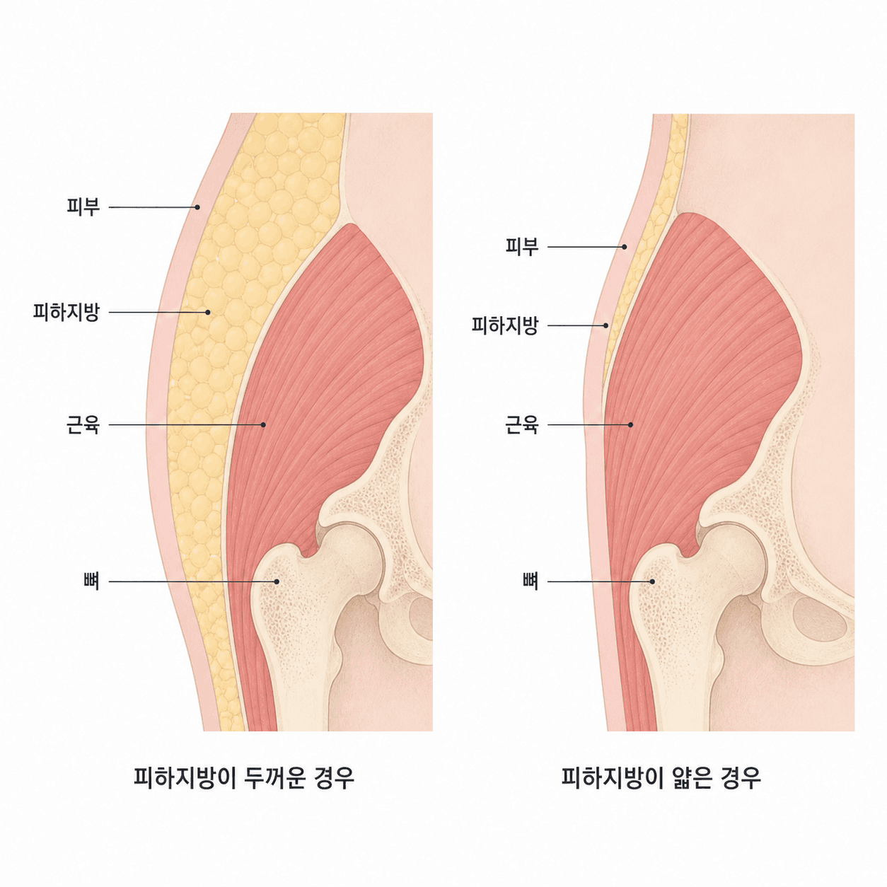피하지방 두께에 따라 달라지는 옆선 굴곡