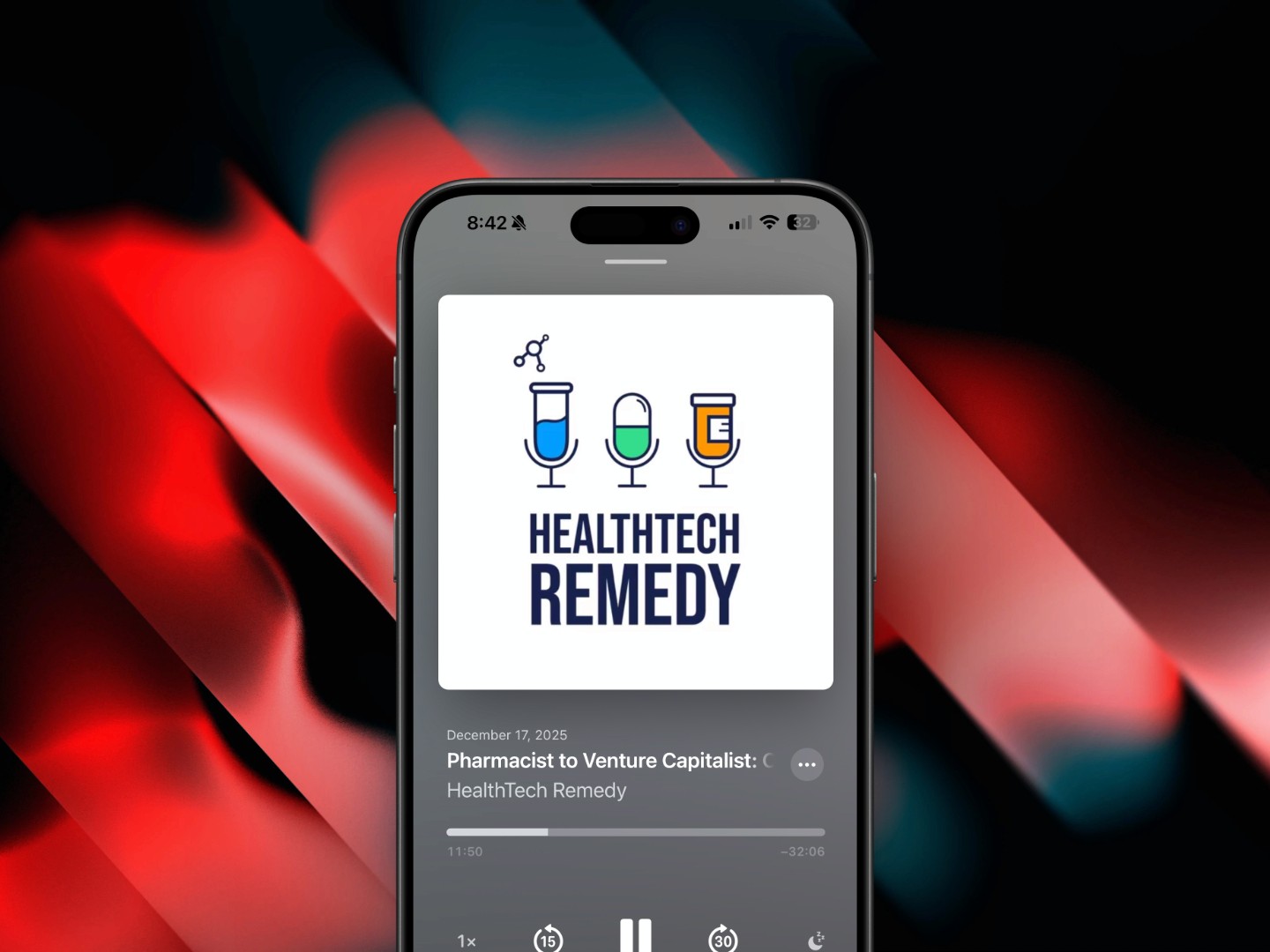 HealthTech Remedy podcast logo, produced by podcast studio x