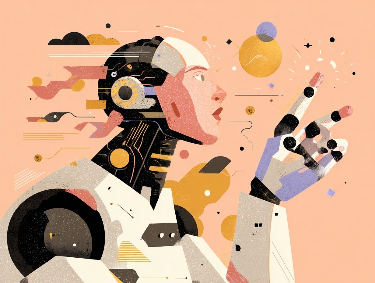 illustration of a cyborg thinking