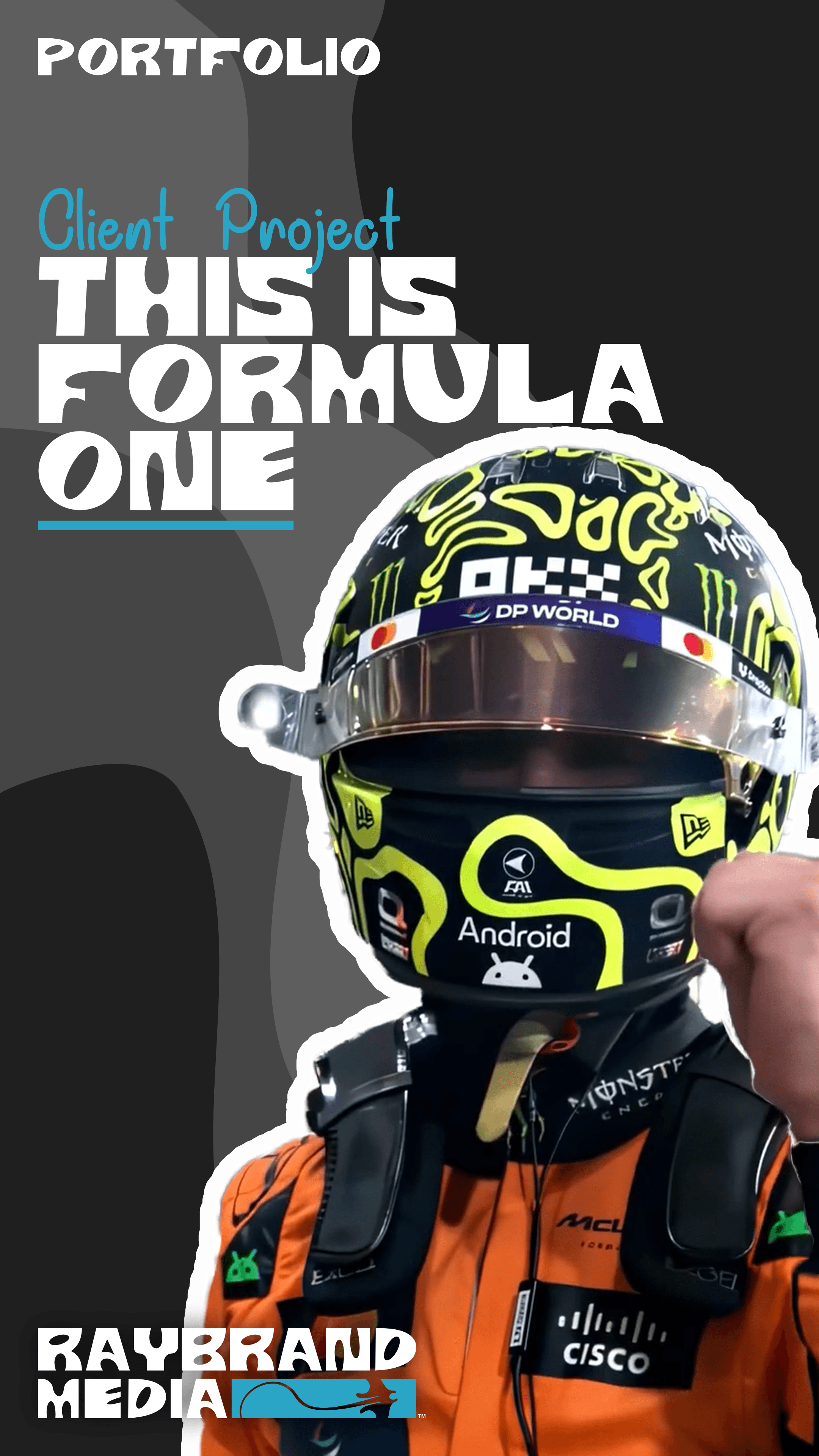 Portrait portfolio thumbnail for Formula One videography project by Raybrand Media, showcasing motorsport content production, cinematic sports filming and high-performance video work