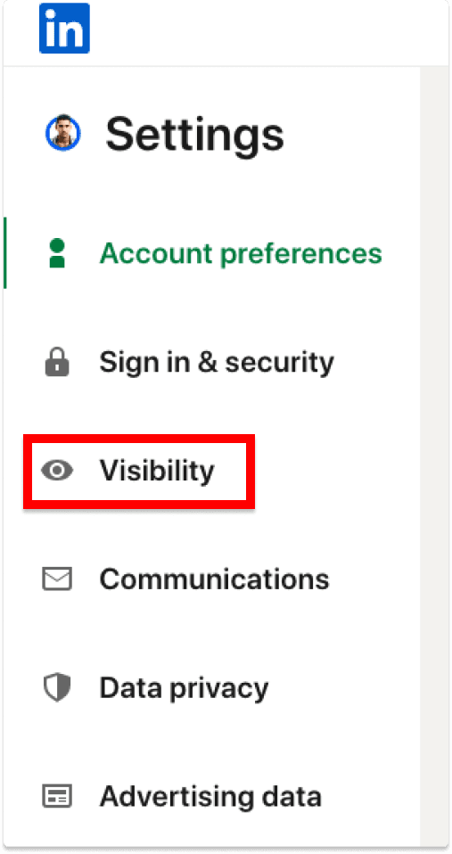 Comment changer l'URL de LinkedIn - 3ème étape : Cliquez sur Visibilité | Breakcold