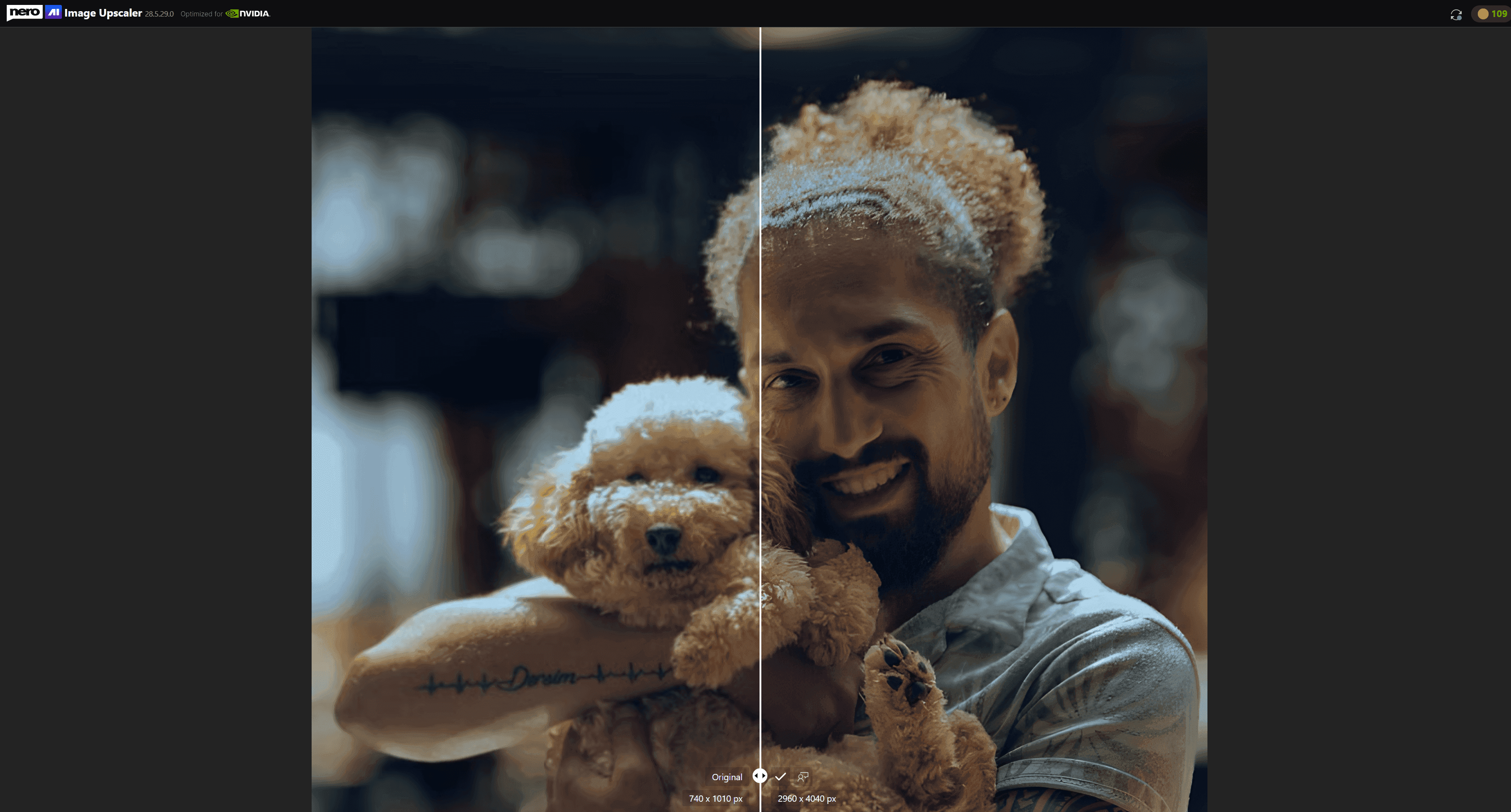 Nero AI Image Upscaler before and after comparison