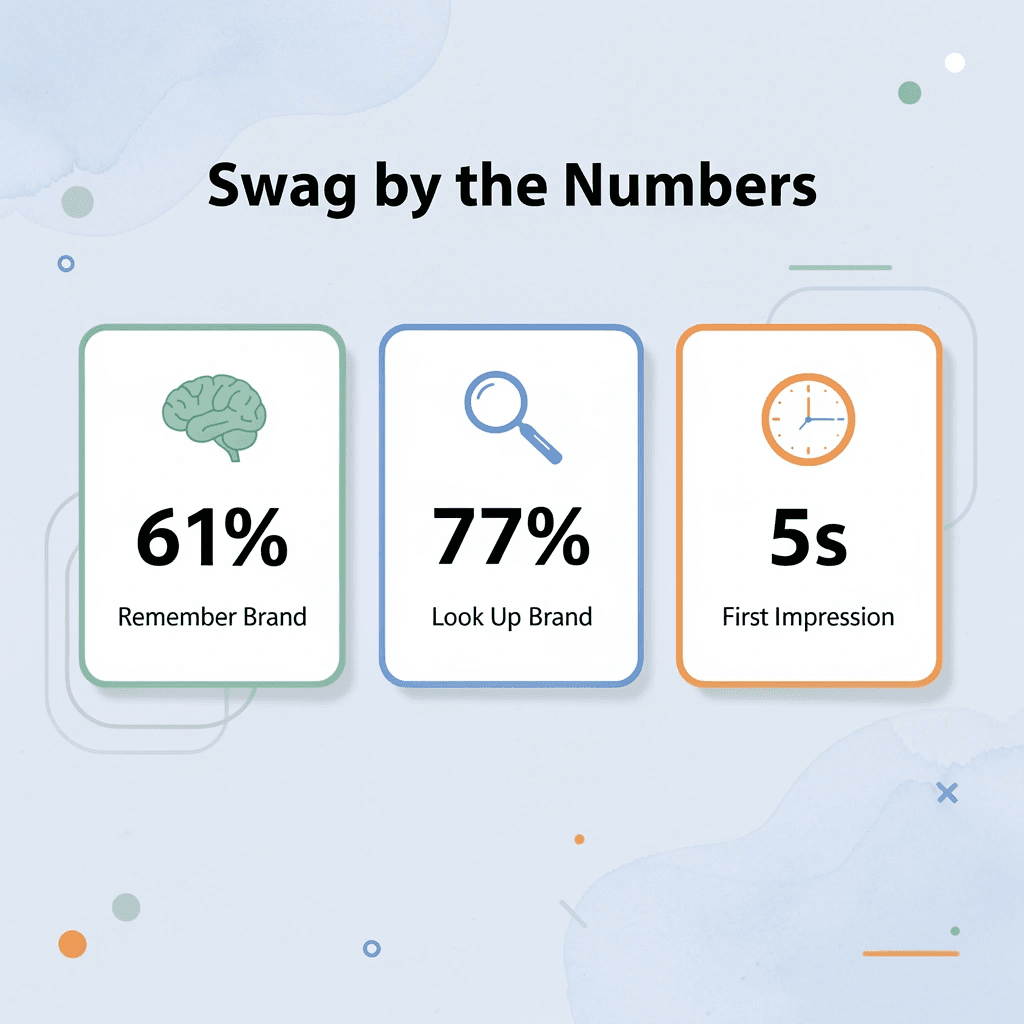Infographic showing key swag brand awareness statistics from PPAI 2025 research