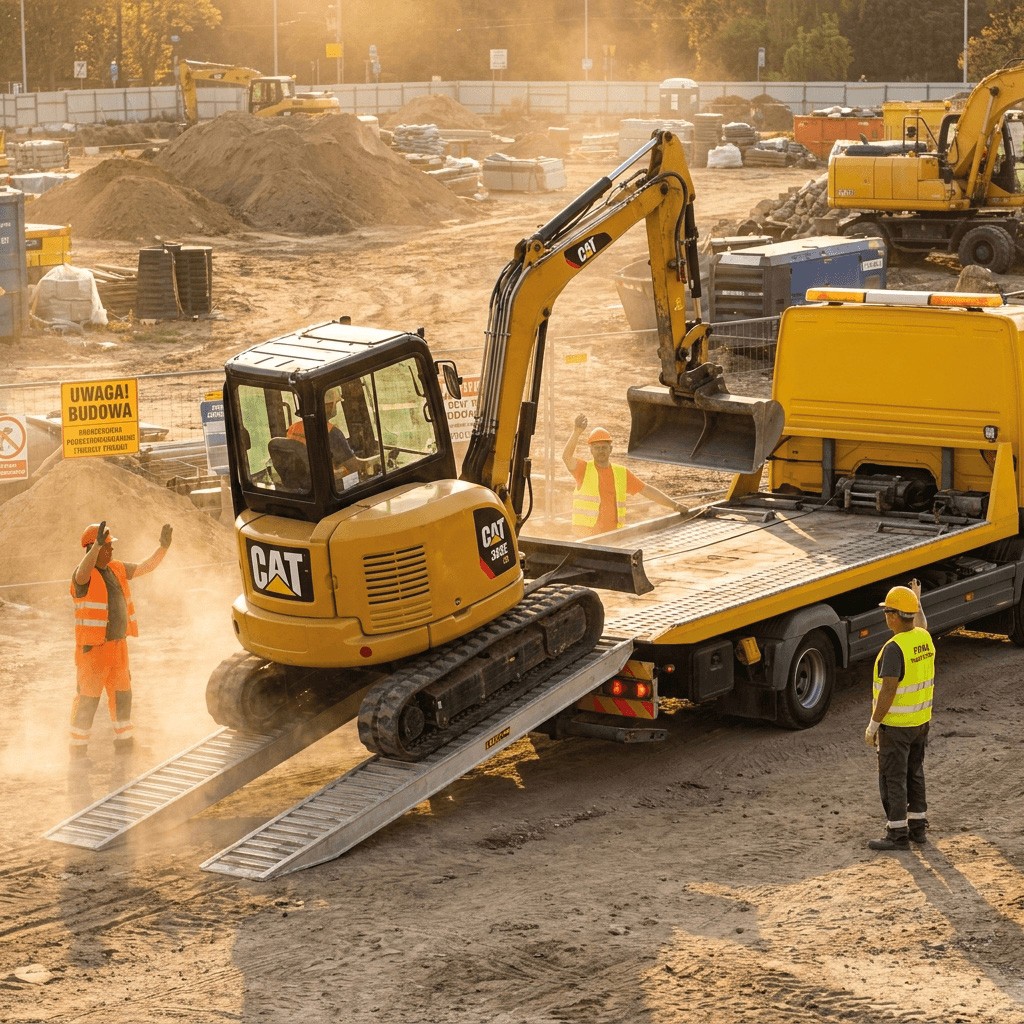 transport maszyny budowlanej na lawecie Mago Car