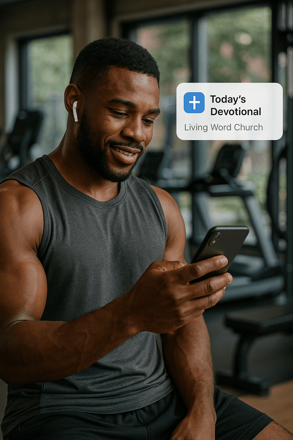 A person wearing a beanie and glasses is working at a computer desk in a sunlit apartment, surrounded by plants, with a cityscape visible through the large windows.