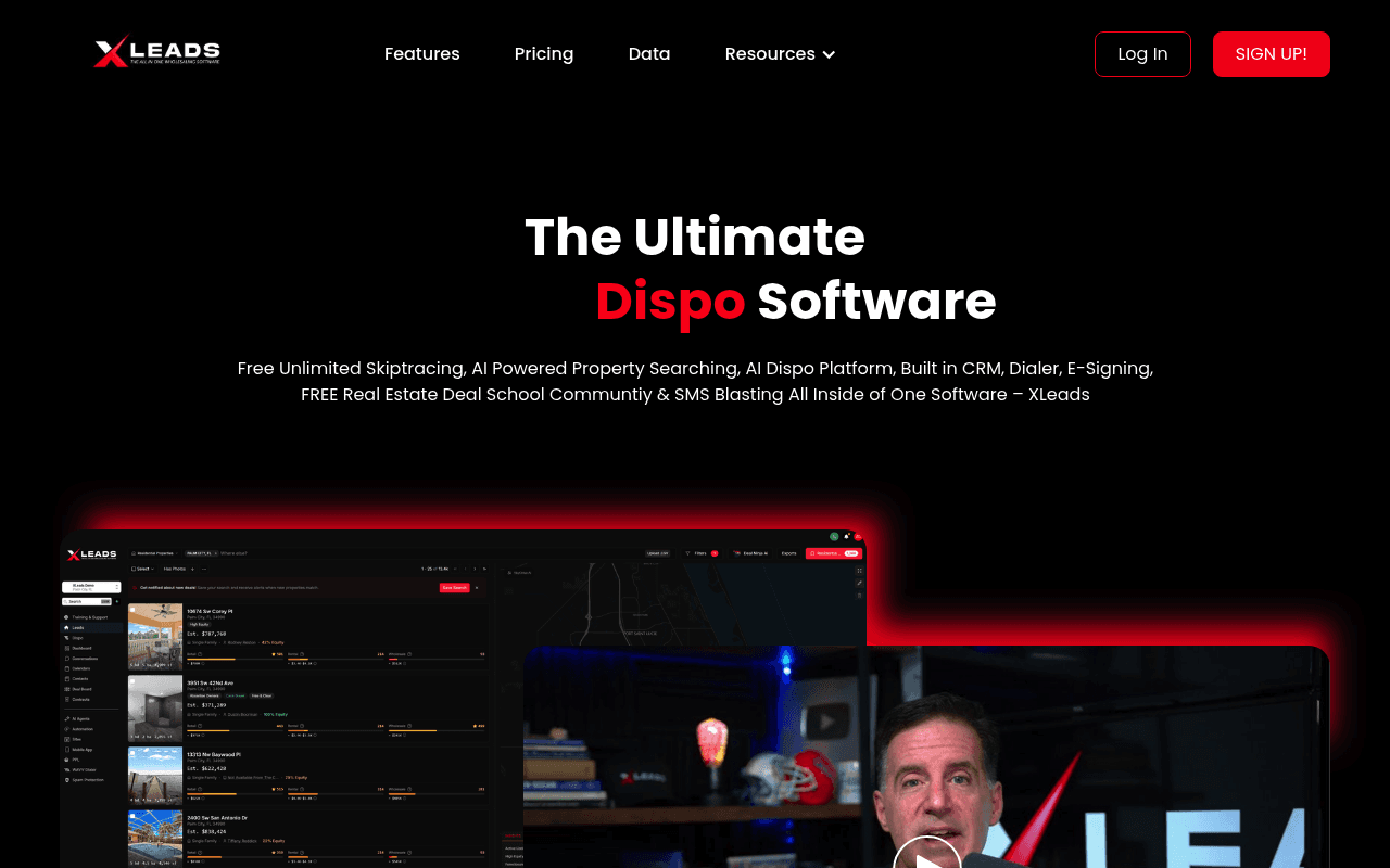 xLeads homepage screenshot