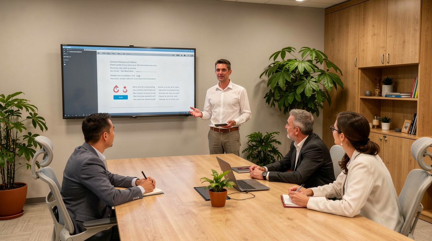 Family floating in pool on blue and white swim rings.