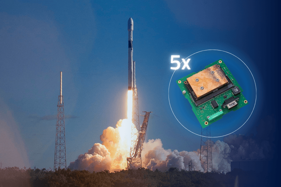 SpaceX Falcon 9 rocket launch, and 5x Space Edge Computers from Spiral Blue. Edge computing hardware for satellites.