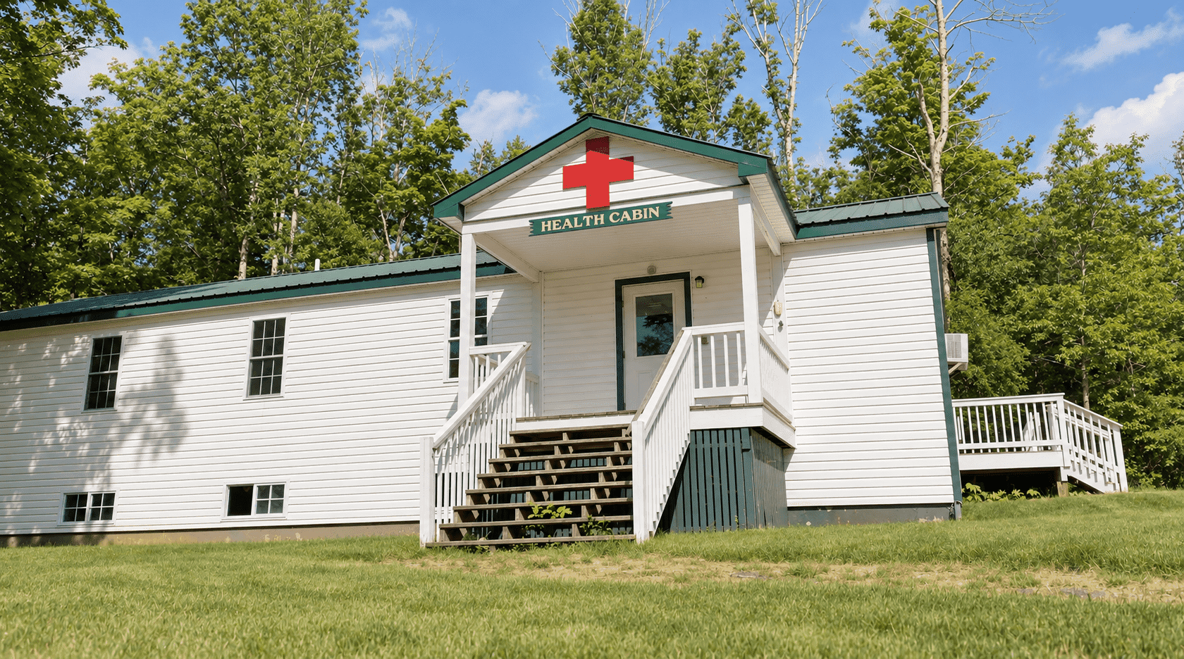 The Health Cabin building with a red cross sign at Camp Lenox