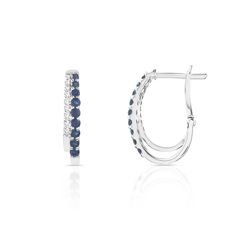 Boucles d'oreilles en or blanc 375 sertie de diamants et saphirs