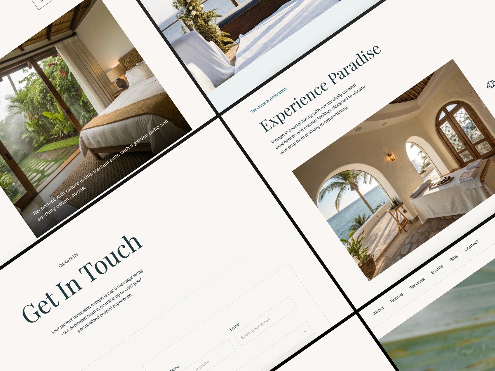 Mariven elegant coastal hotel website template designed in Framer with luxury resort layout
