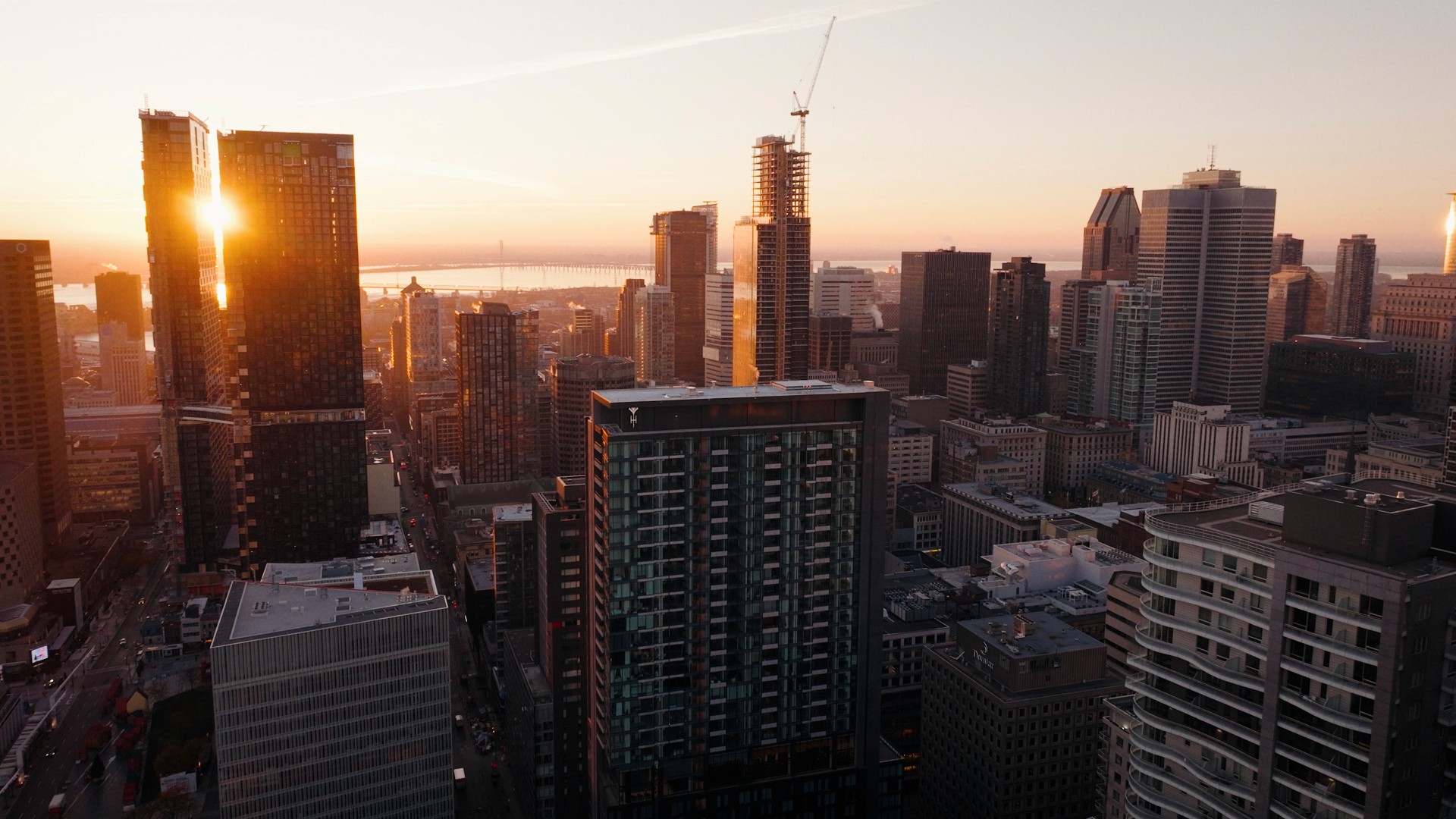View of a city at sunset