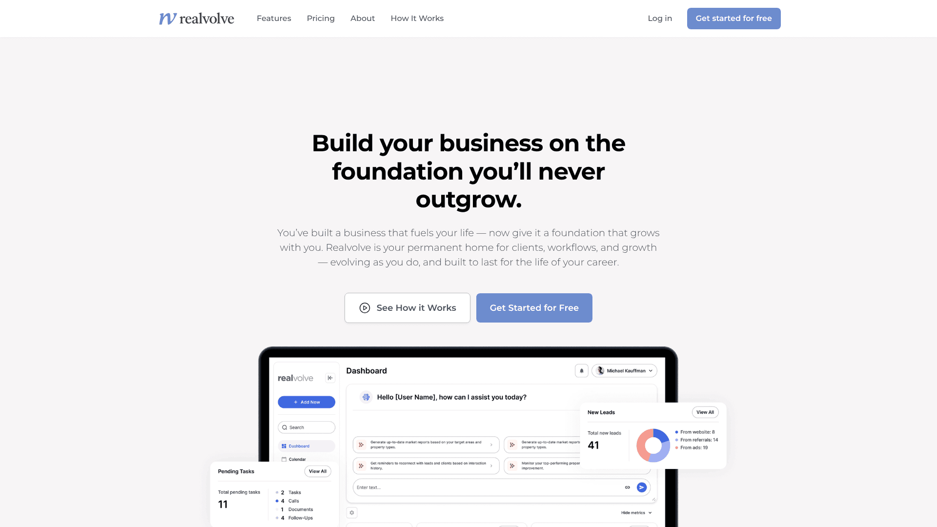 Screenshot of Realvolve homepage — Real Estate Technology, AI Sales Automation, CRM & Pipeline Management, Lead Generation tool comparison