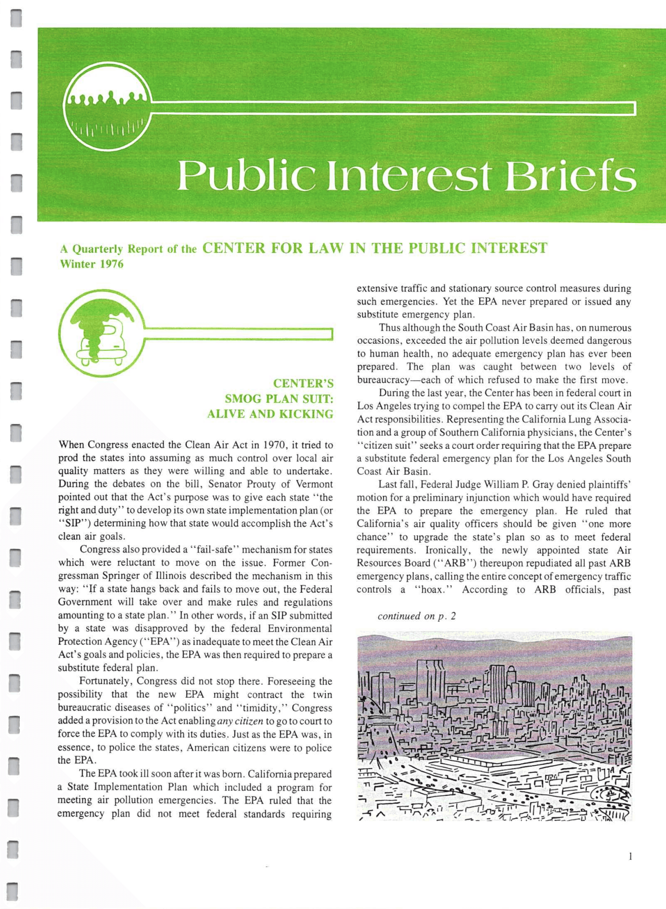 Cover of Center for Law In The Public Interest's Quarterly Report, Winter 1976 Edition Public Interest Briefs