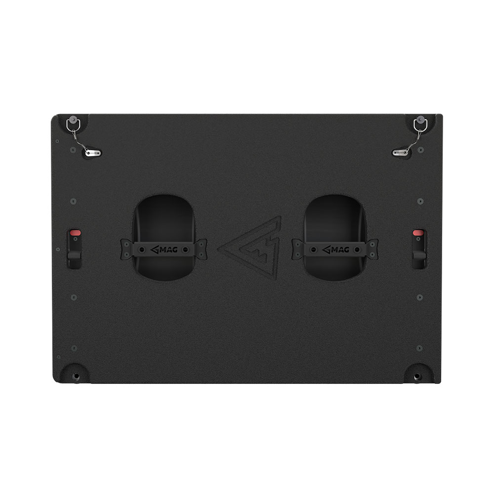 Black speaker with two handles and logo