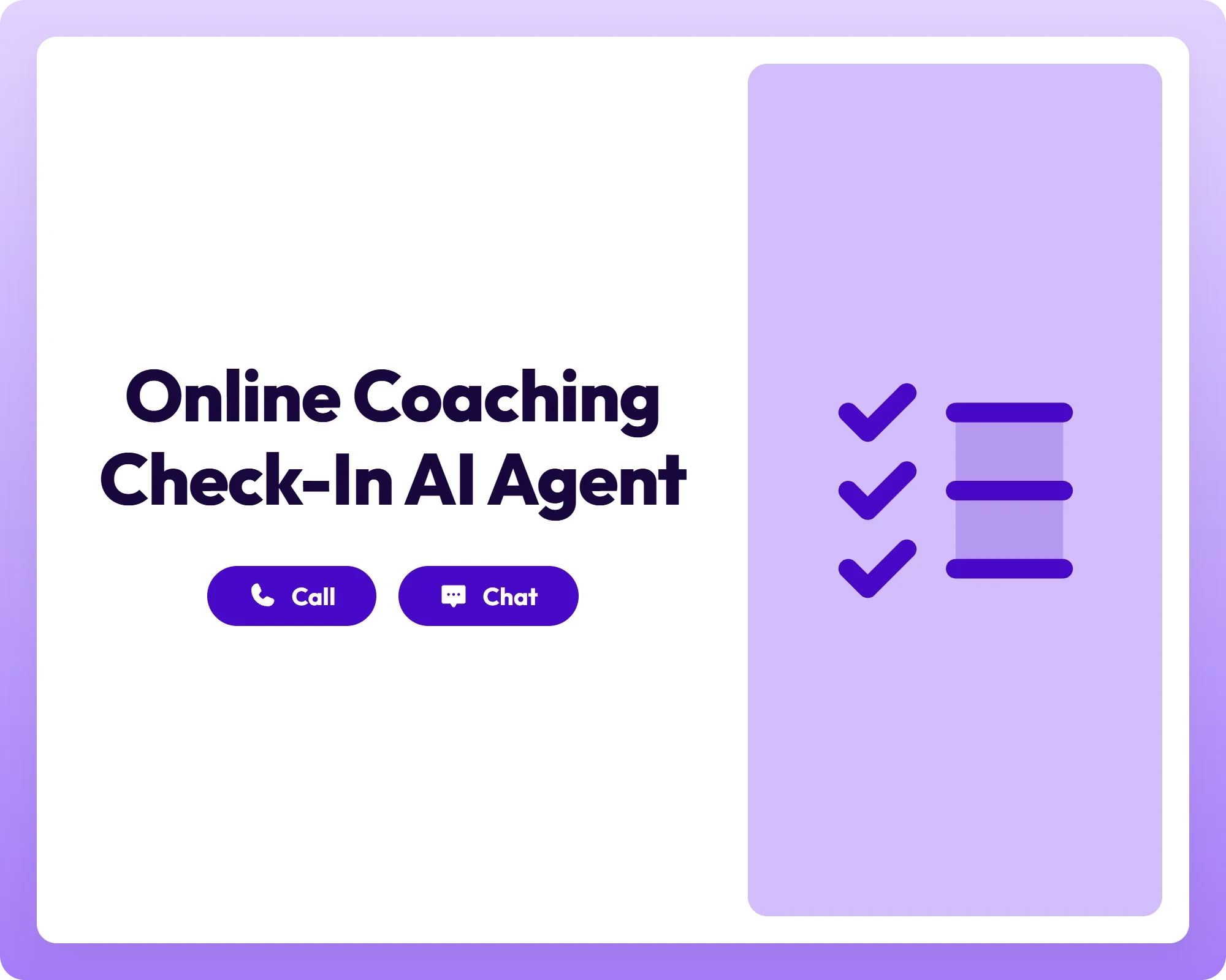online coaching check-in ai coaching agent with call and chat support alongside a checklist icon panel