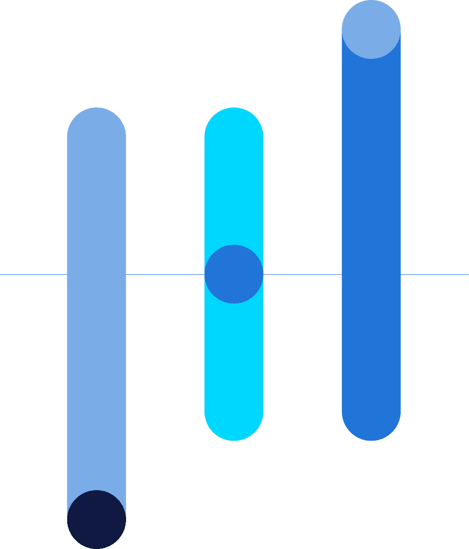 Blue and turquoise abstract shapes arranged in a dynamic design, suggesting movement and modernity.