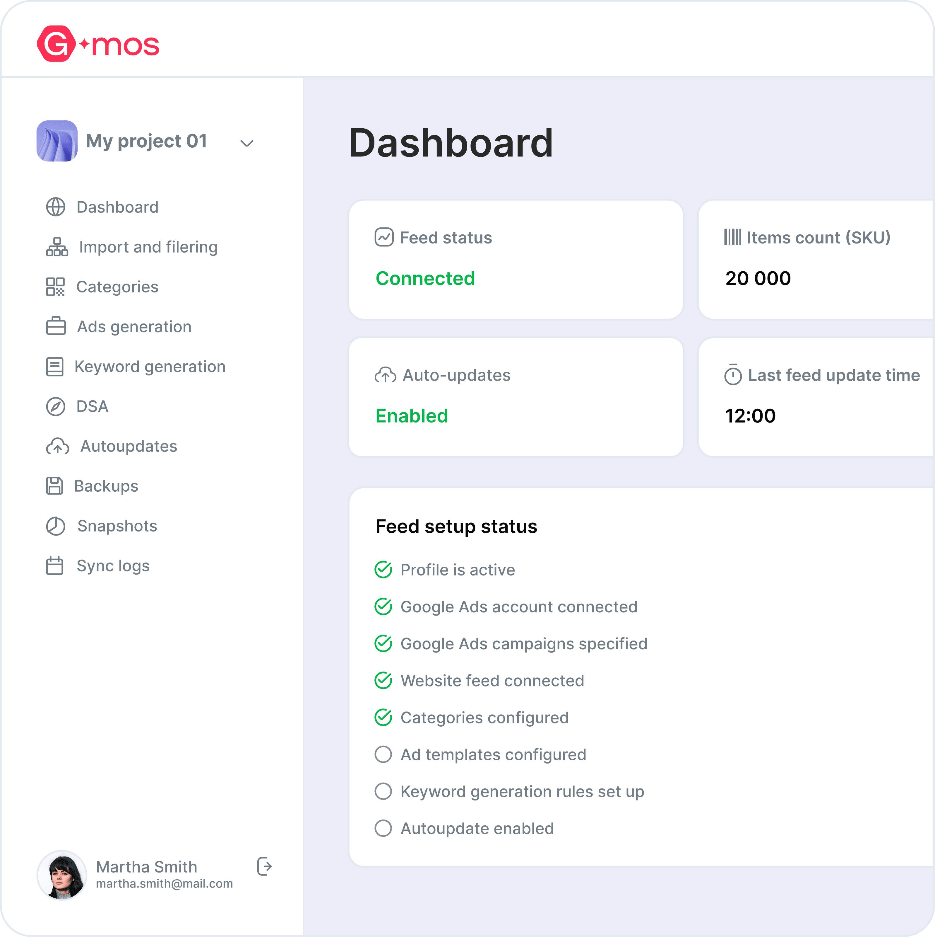 Screenshot of the main dashboard with gradients as background