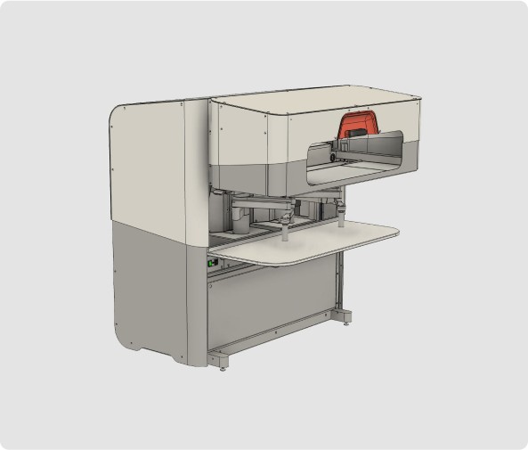 CAD view of a machine designed for brain research, showcasing a detailed 3D model with precise components and mechanical structures for optimal performance in research settings.