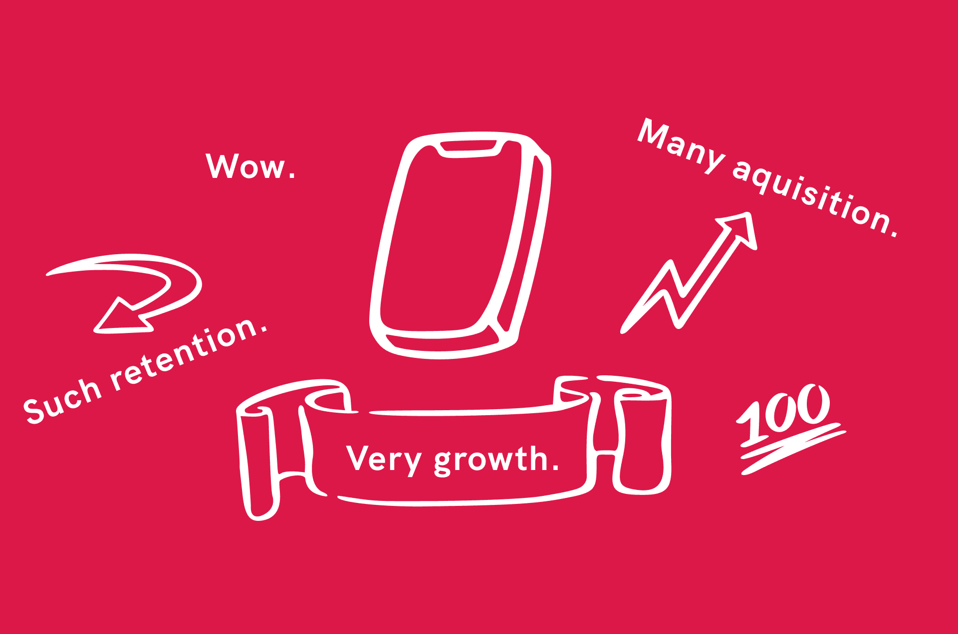 Illustrations of arrows, a phone and a general theme of growth hacking