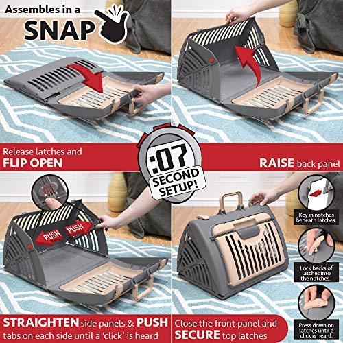 SportPet Designs Foldable Travel Cat Carrier with A Bed - Front Door Plastic Collapsible Carrier