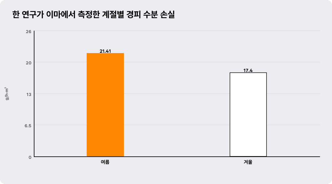 한 연구가 이마에서 측정한 계절별 경피 수분 손실