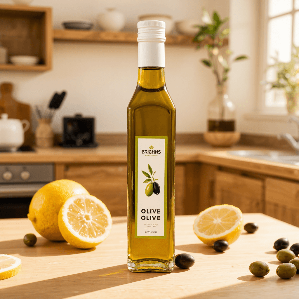 product photography of a bottle of olive oil