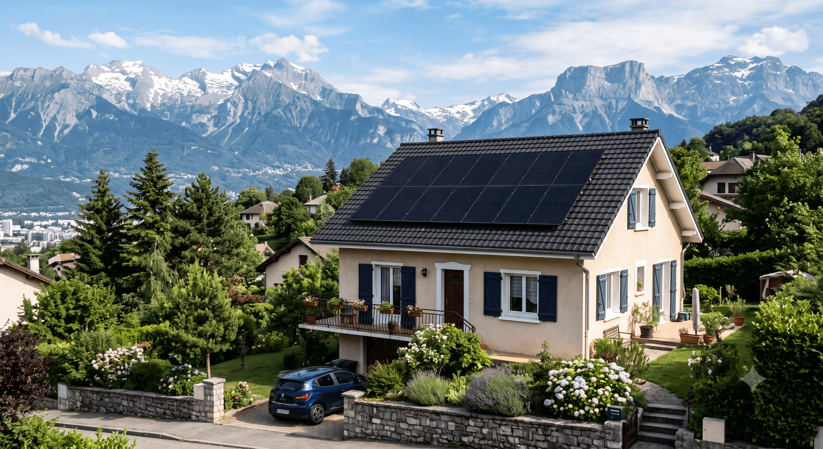 Photo d'une maison équipée d'une installation photovoltaïque Solarock.