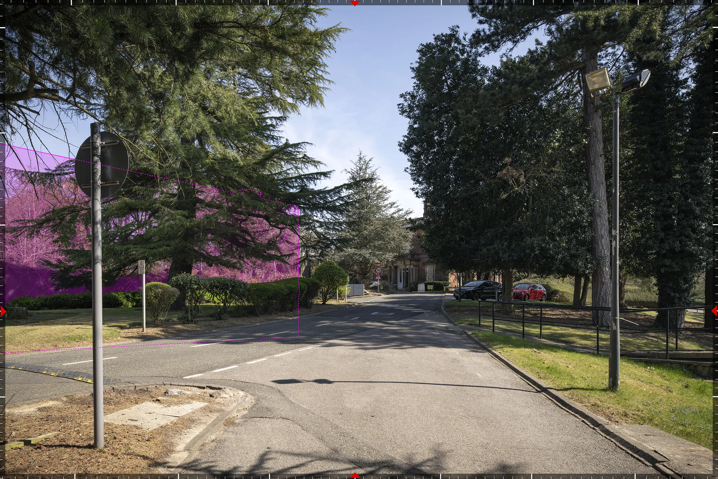 AVR1 planning visualisation from south of the proposed multi-storey car park looking towards Harefield House.