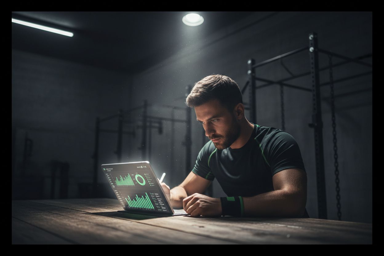 Person preparing workout on tablet