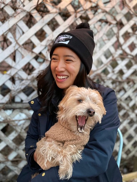 Christina holding dog