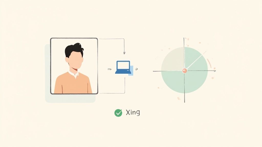 Ein Smartphone-Display zeigt, wie ein Profilbild für verschiedene Social-Media-Plattformen wie LinkedIn und Xing zugeschnitten wird.