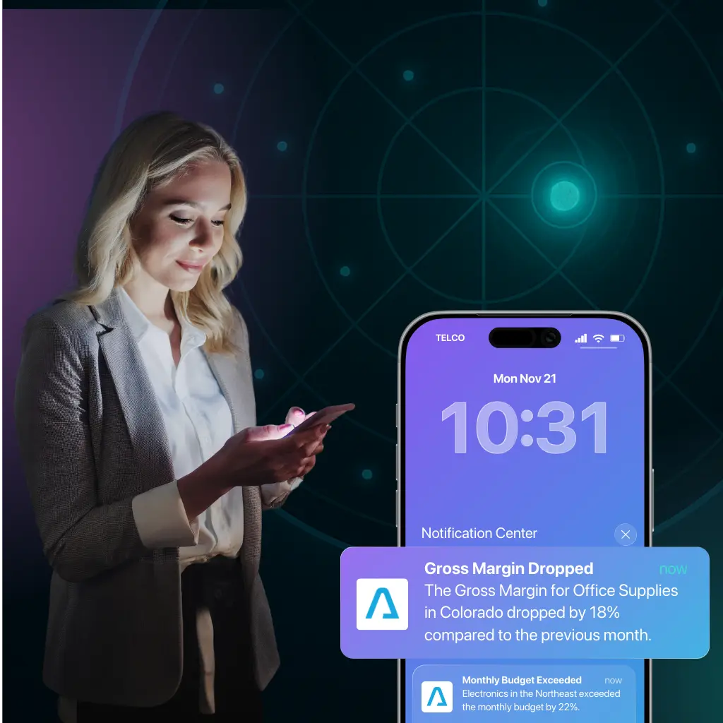 Woman receiving an alert from her phone