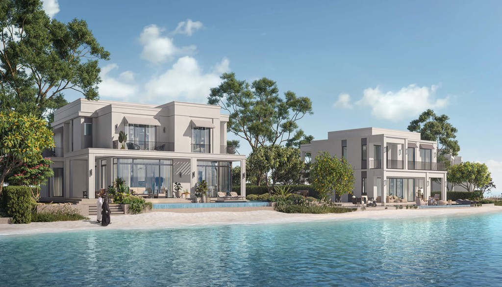 Luxurious Ramhan Island Villas, Abu Dhabi, showcasing modern architecture and stunning views of the Palm Jumeirah.