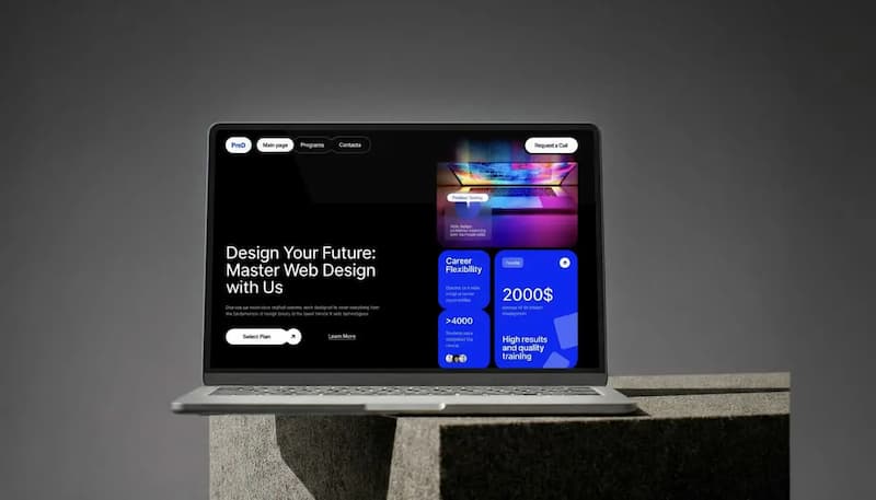 Mockup desktop di sito web per progetto crypto con design moderno e orientato ai servizi digitali