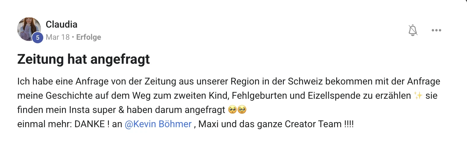 Erfahrungsbericht KI Creator Akademie: Claudia erhält dank Instagram eine Medienanfrage einer Zeitung
