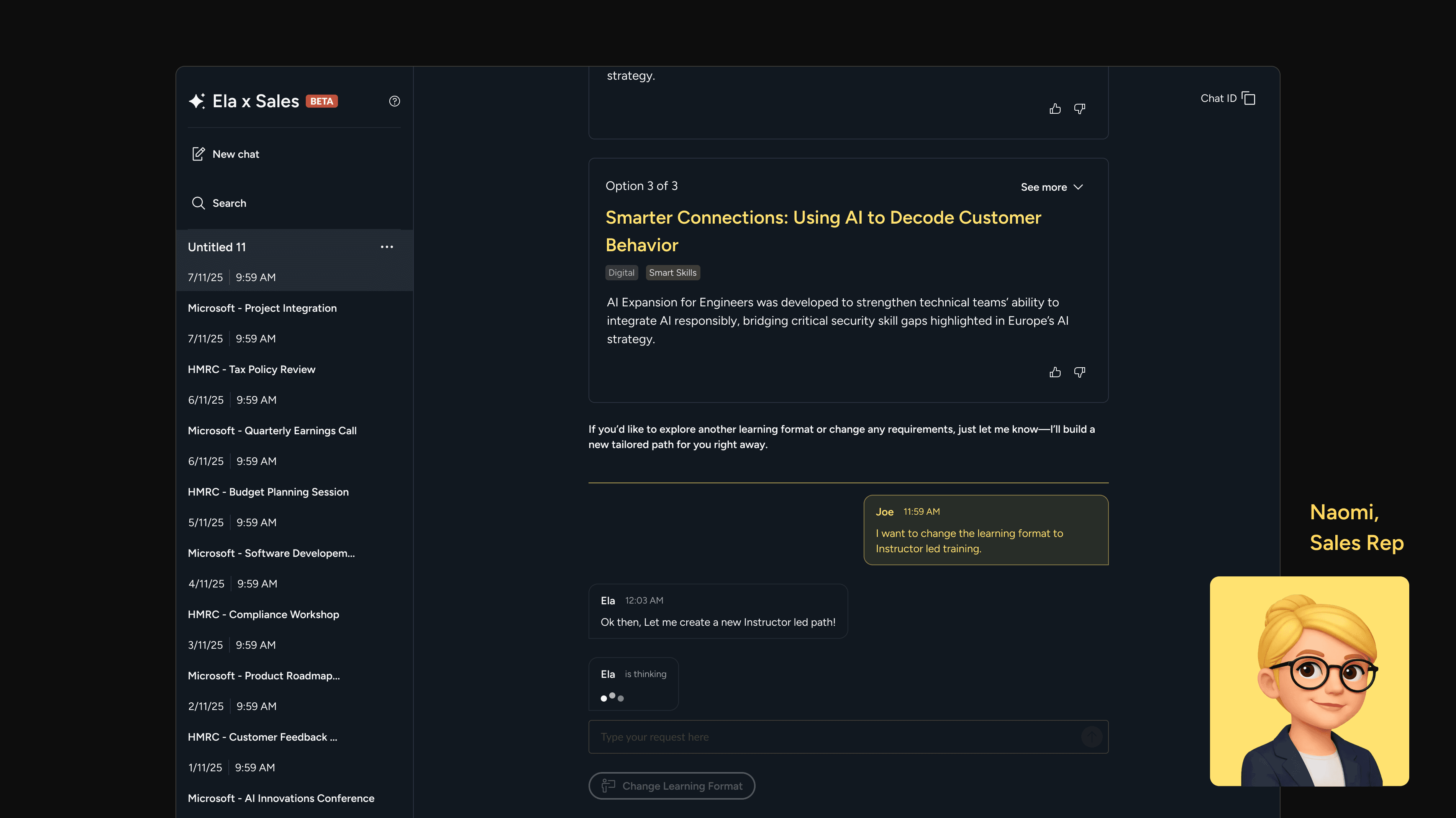 UI of AI assistant illustrating chat and and text selection