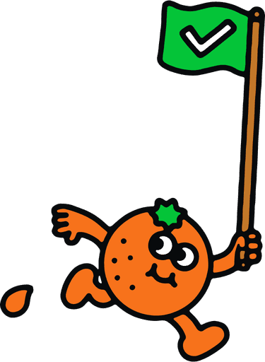 Illustration of an animated orange holding a flag in one hand while running. 