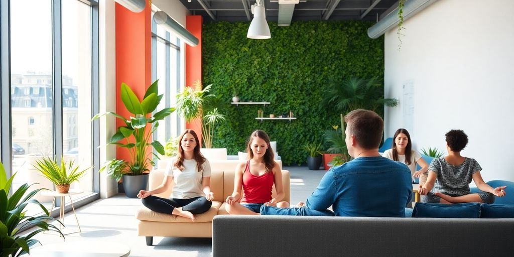 Mitarbeiter bei Gesundheitsförderung im Büro aktiv.