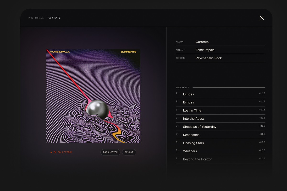 Screenshot of the album info that spindle can display
