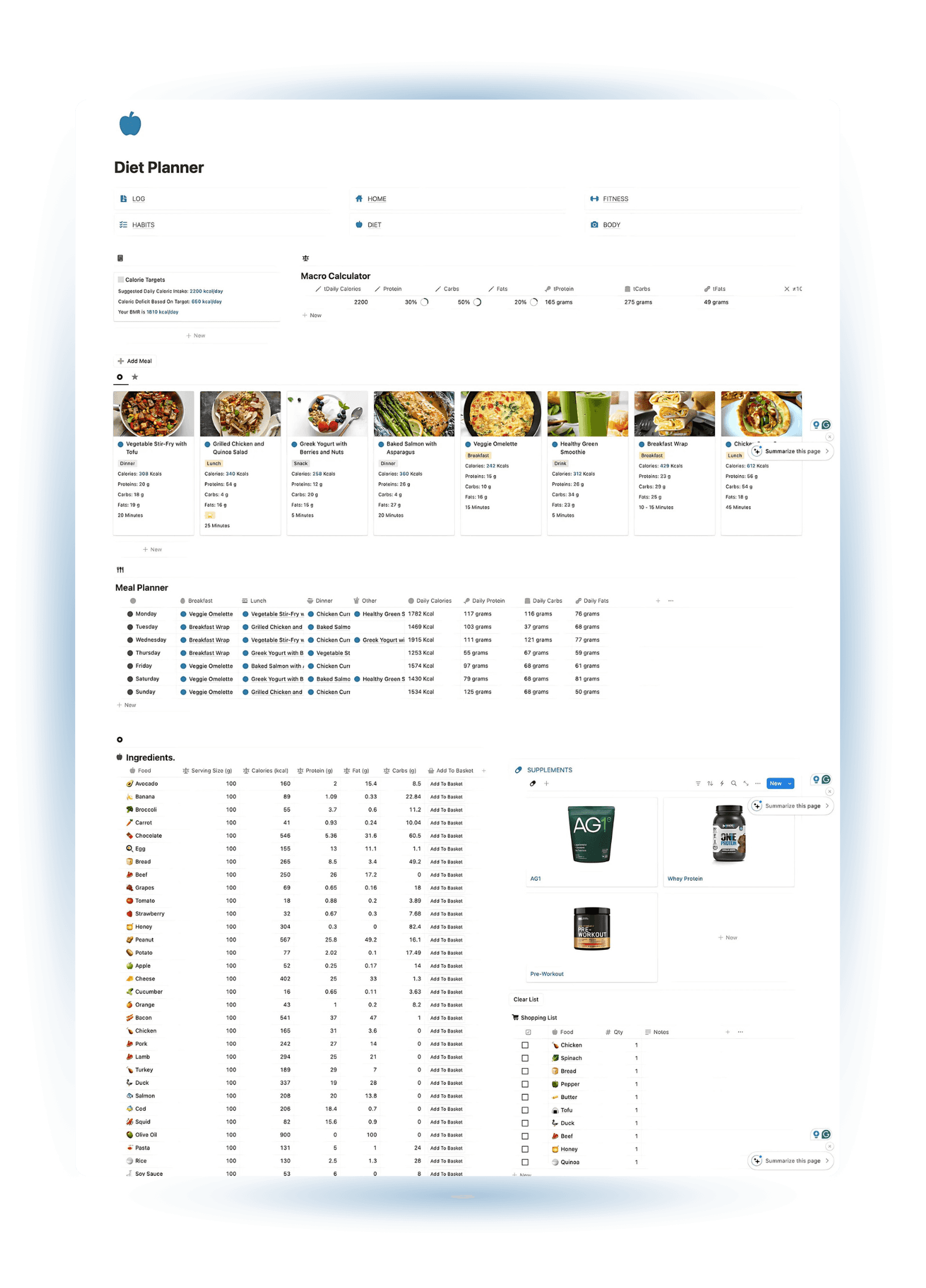 Notion weight loss template