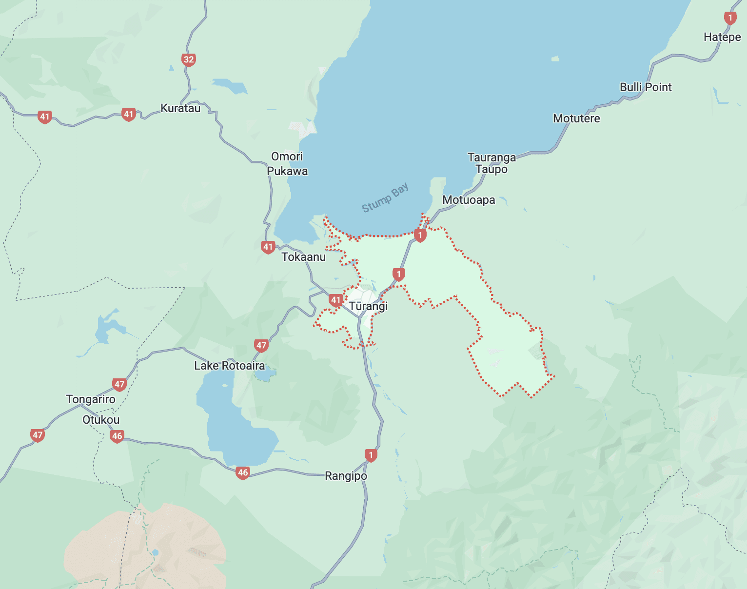 Map showing Turangi where we offer painting services.