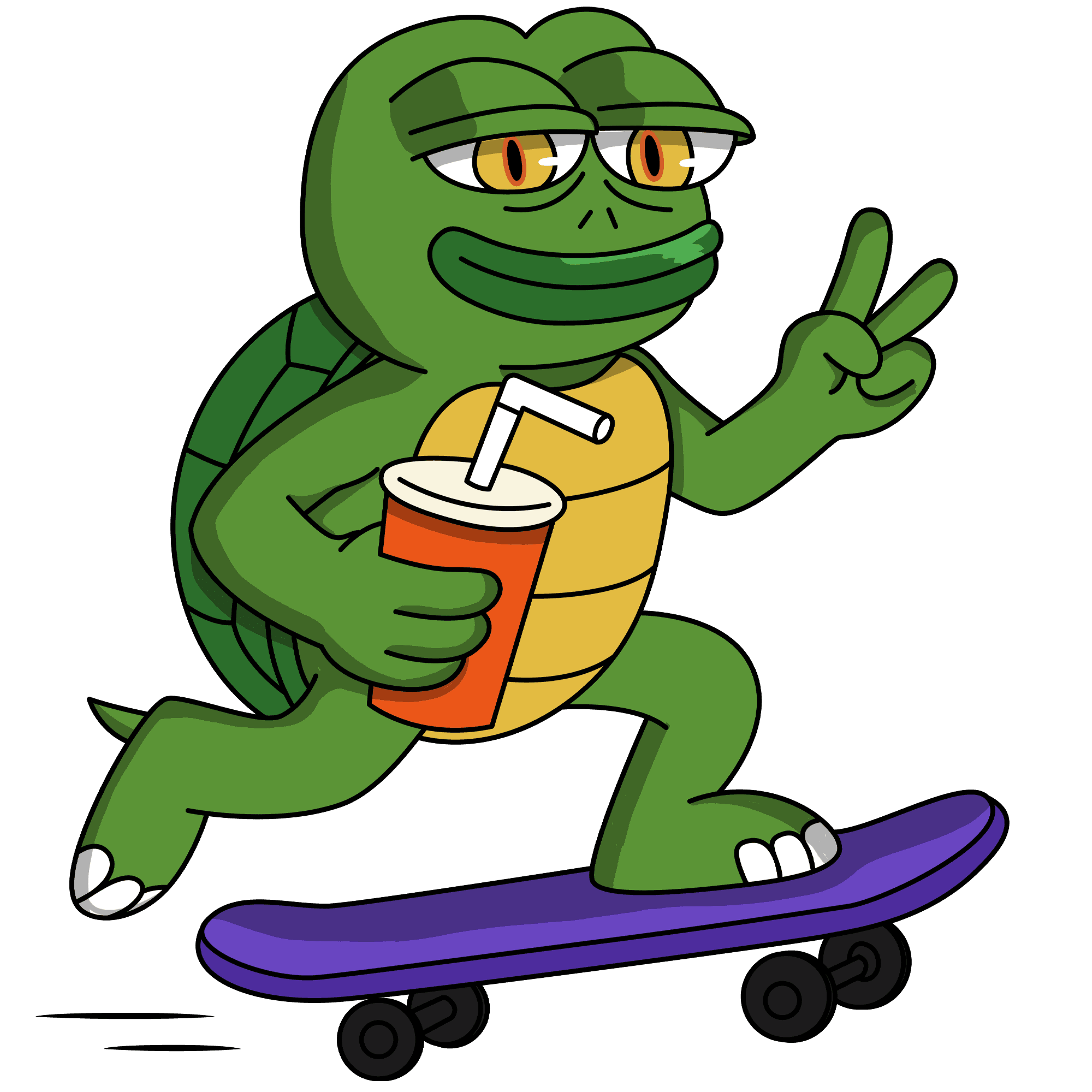 illustration of a dollar shaped character on a skateboard