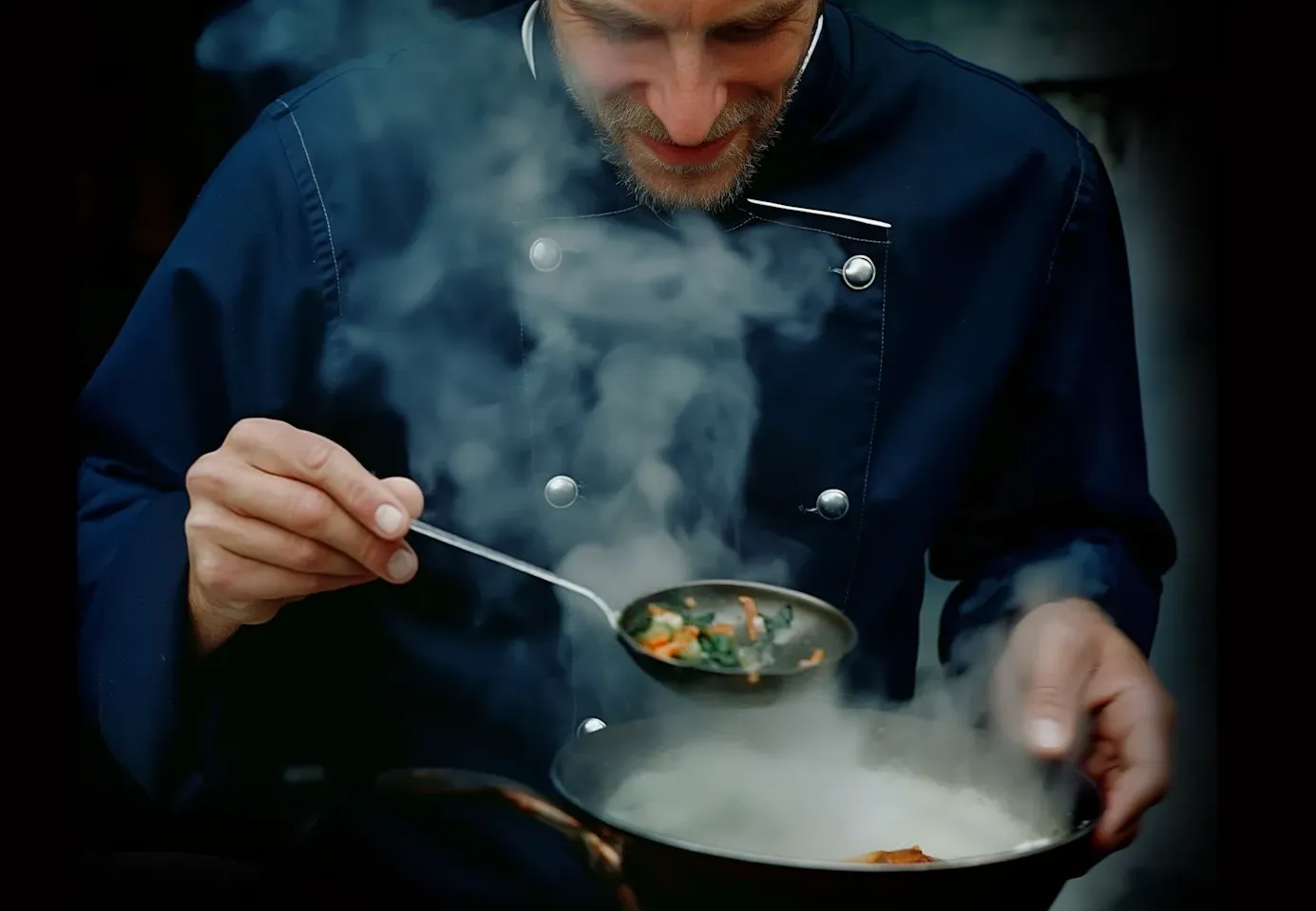 Chef Cooking with Steam