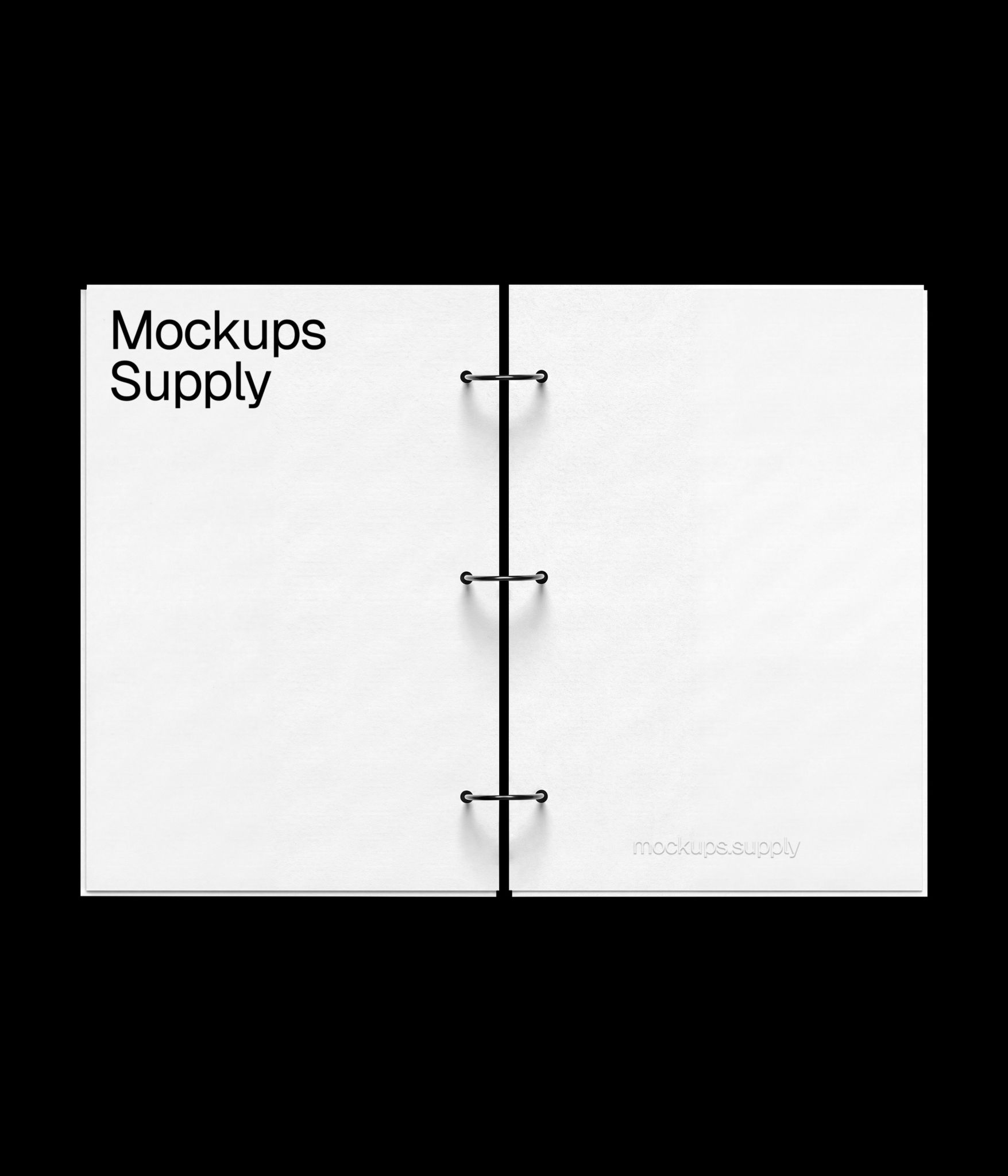 Ring binder notebook mockup open spread with realistic paper pages download on Mockups Supply