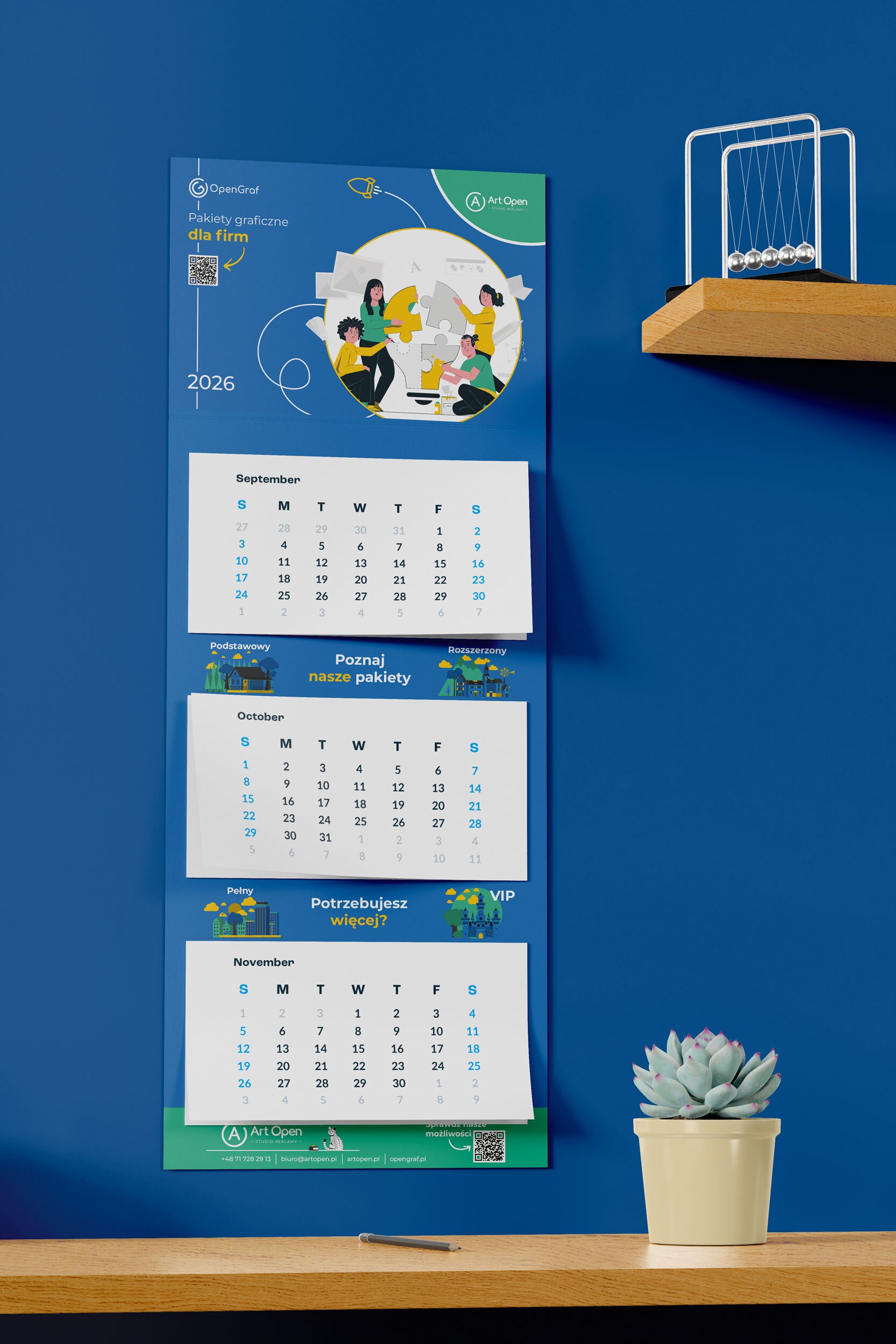 Niebieski projekt dla firmy kalendarza trójdzielnego