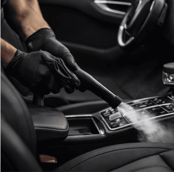 A luxurious indoor pool area with a panoramic view of a city at sunset. Comfortable lounge beds with soft fabrics surround the pool, while warm ambient lighting enhances the sophisticated atmosphere. The space combines modern elegance with a tranquil vibe.